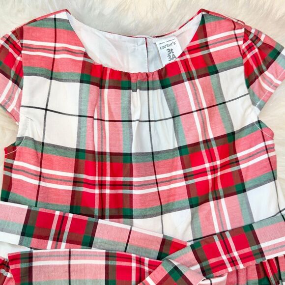 Carter’s Holiday Red Green White Plaid Dress & Belt 3T NWOT Christmas Holidays - Picture 2 of 5